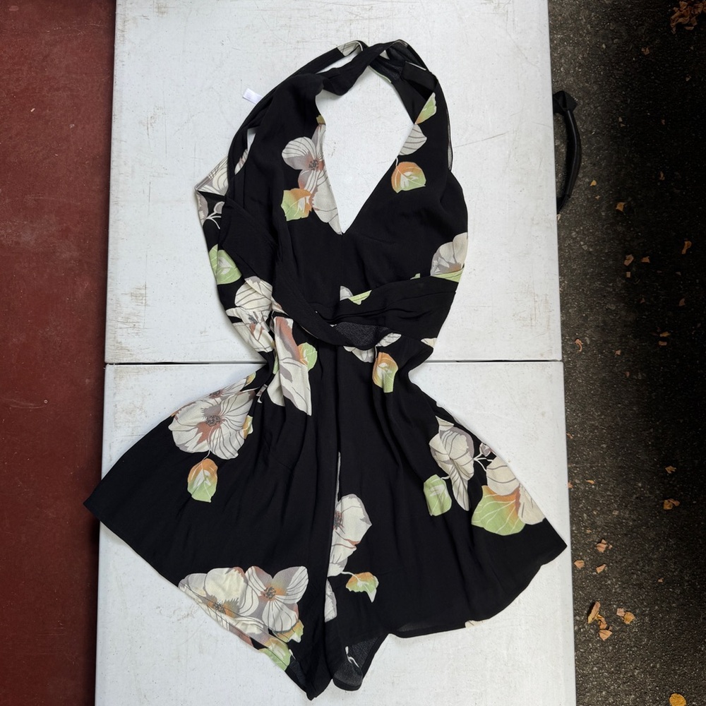 Leith Black Floral romper open back